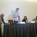 Stuart Immonen accepting Inkpot Award, Kathryn Immonen and  John Siuntres 2.JPG