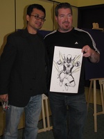 Khoi Pham with his Deadpool sketch and the fan that won it