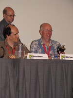 Secret Origins of Comic-con Panel - Barry Alfonso and Mike Towry with Inkpot Award