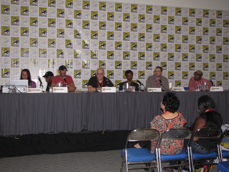 The Black Panel - Dwayne McDuffie Tribute - Tatiana EL-Khouri, Michael Davis, Denys Cowan, Peter David, Phil LaMarr, Matt Wayne and Keith Knight.JPG