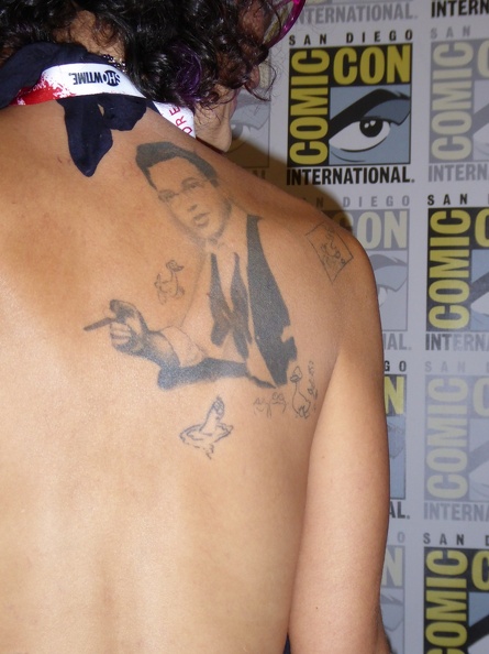Chelle Mayer tatoo of her father Sheldon Mayer.JPG