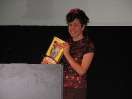 Willow Dawson accepting the Outstanding Writer award for Mariko Tamaki
